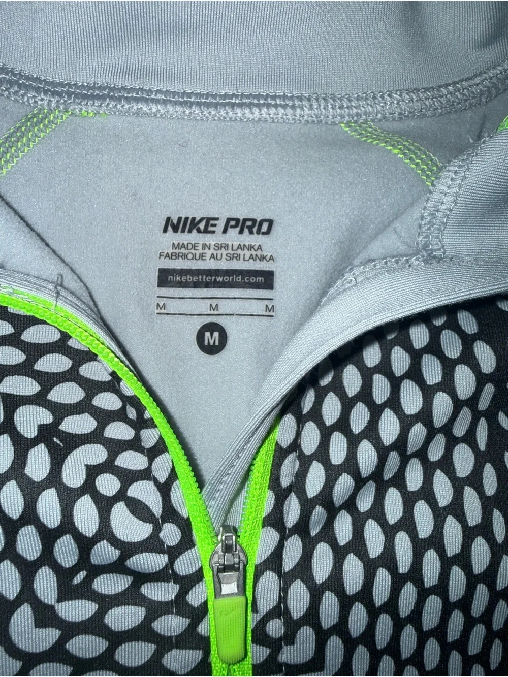 Nike Pro Dri-FIT 1/2 Zip Running Training Top Gray Neon Green Women’s M